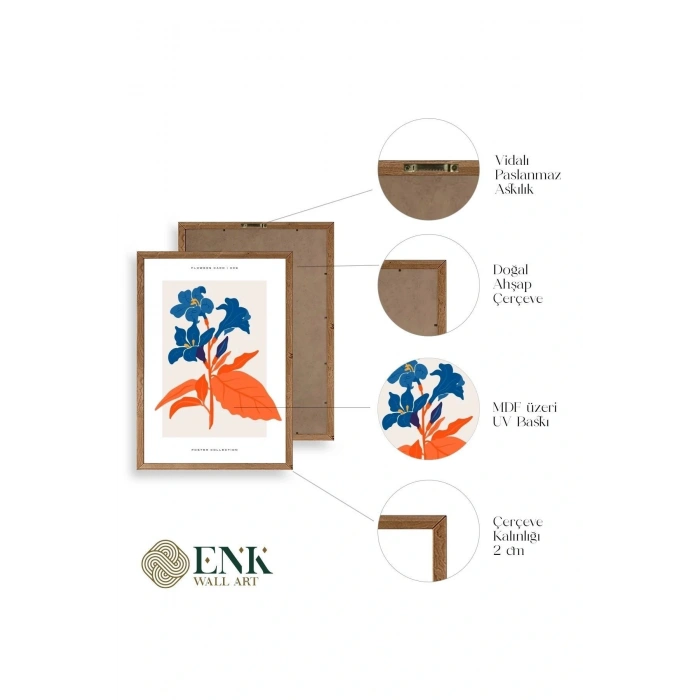 Çiçekler Ahşap Çerçeveli Tablo 50 x 70