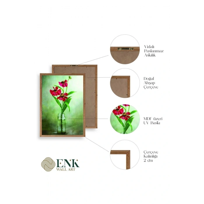 Çiçekler Ahşap Çerçeveli Tablo 50 x 70