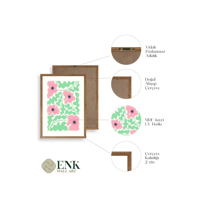 Çiçekler Üçlü Ahşap Çerçeveli Tablo 50 x 70