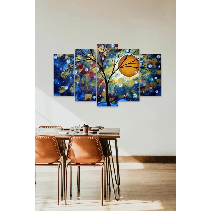 Çiçekler ve Gece 5 Parçalı Mdf Tablo 60 x 100