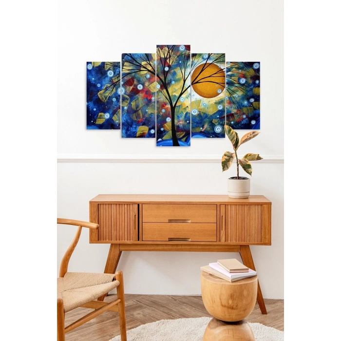 Çiçekler ve Gece 5 Parçalı Mdf Tablo 60 x 100