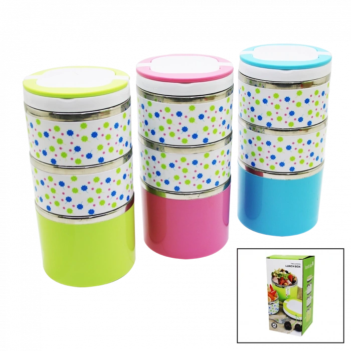 ÇİÇEKLİ 3LÜ SEFER TASI - SAKLAMA KABI RENKLİ 1.26LT (5365)