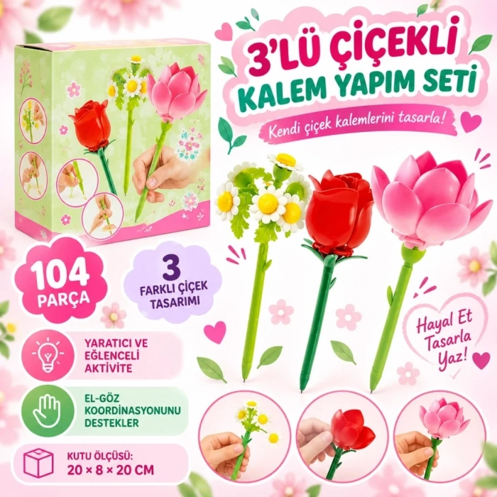Çiçekli Kalem Yapım Seti 3lü 104 Parça