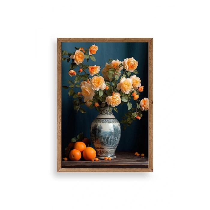 Çiçekli Vazo Ahşap Çerçeveli Tablo 17 x 23