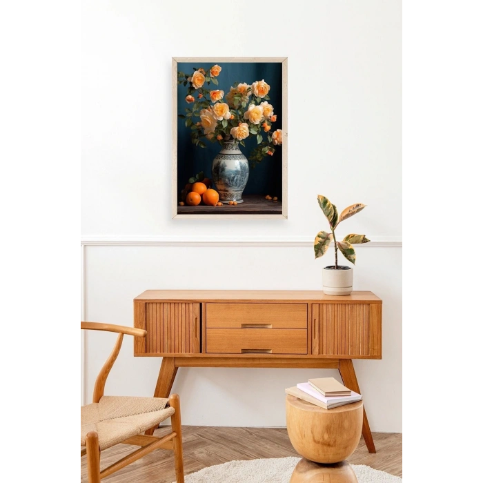 Çiçekli Vazo Ahşap Çerçeveli Tablo 17 x 23
