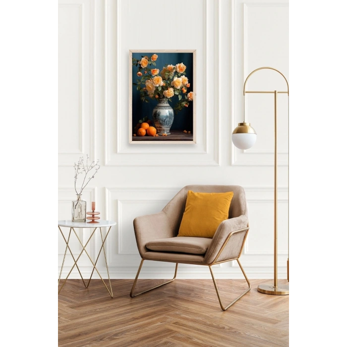 Çiçekli Vazo Ahşap Çerçeveli Tablo 23 x 30
