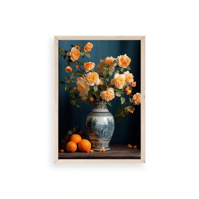 Çiçekli Vazo Ahşap Çerçeveli Tablo 50 x 70