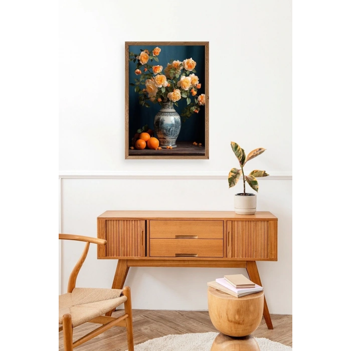 Çiçekli Vazo Ahşap Çerçeveli Tablo 50 x 70