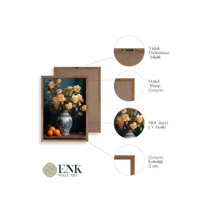 Çiçekli Vazo Ahşap Çerçeveli Tablo 50 x 70