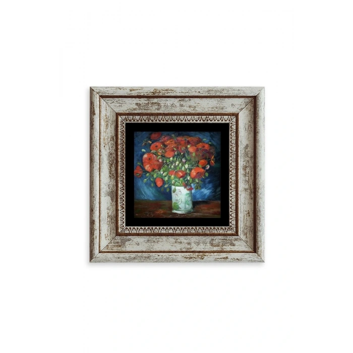 Çiçekli Vazo Çerçeveli Taş Tablo 20 cm