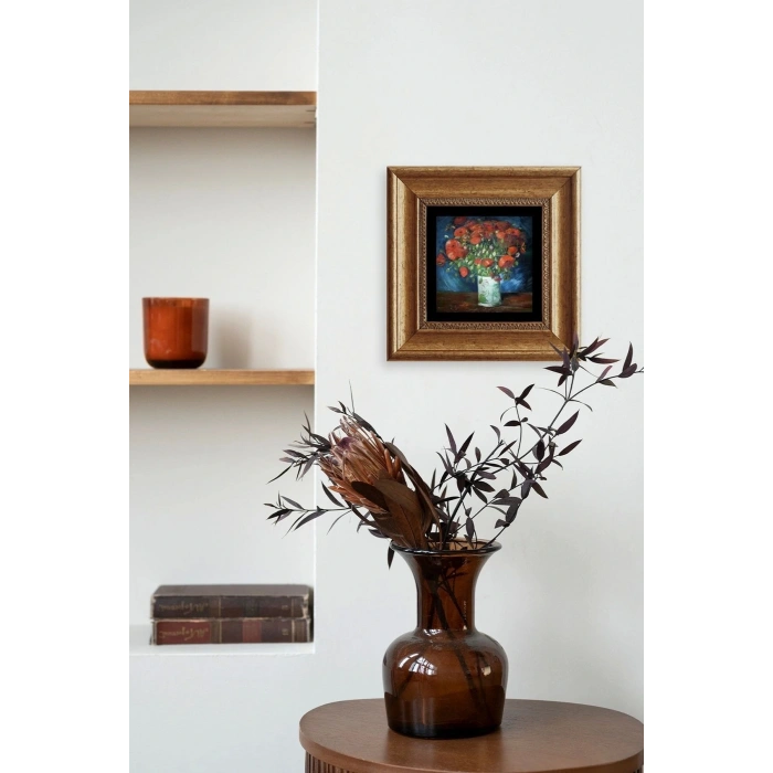 Çiçekli Vazo Çerçeveli Taş Tablo 20 cm