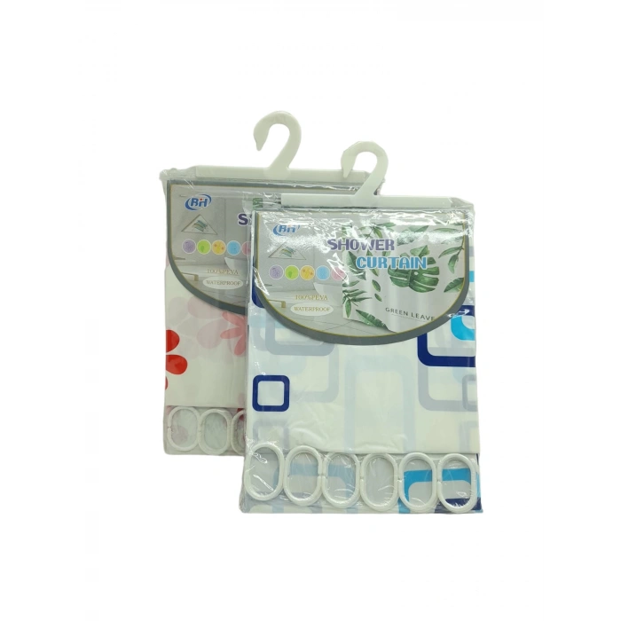 ÇİF KANAT PVC BANYO PERDESİ 2  PARÇA  X 90X180CM - 12 HALKALI (5365)
