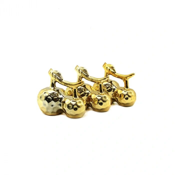 Large Size Sculpture with Double Apple Design - Ceramic - Glossy Gold