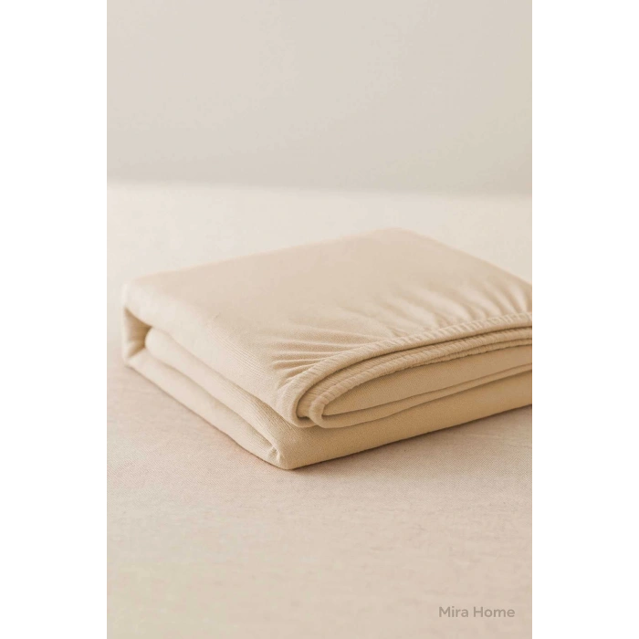 Çift Kişilik Düz Penye %100 Pamuklu Lastikli Çarşaf 160X200 Newsheet Bej