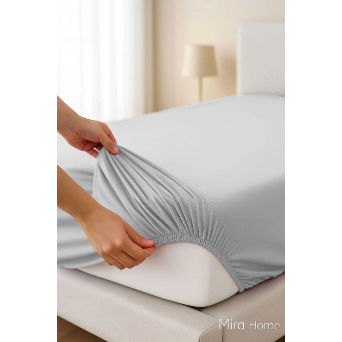 Çift Kişilik Düz Penye %100 Pamuklu Lastikli Çarşaf 160X200 Newsheet Gri