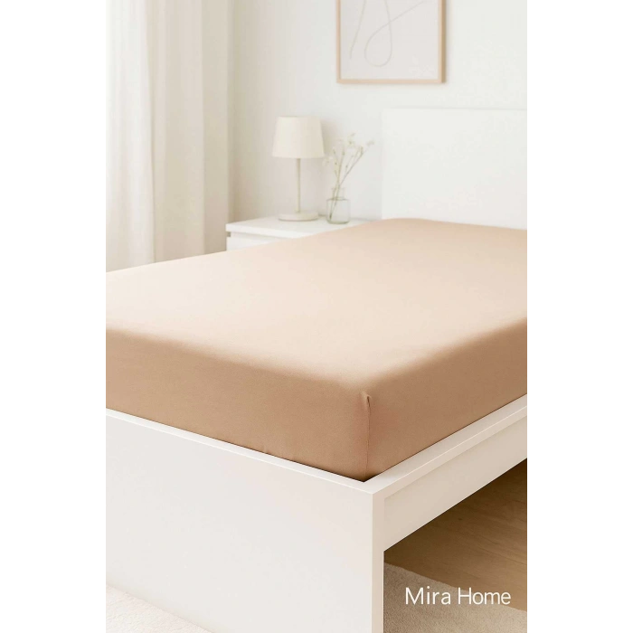 Çift Kişilik Düz Penye %100 Pamuklu Lastikli Çarşaf 160X200 Newsheet Kahverengi