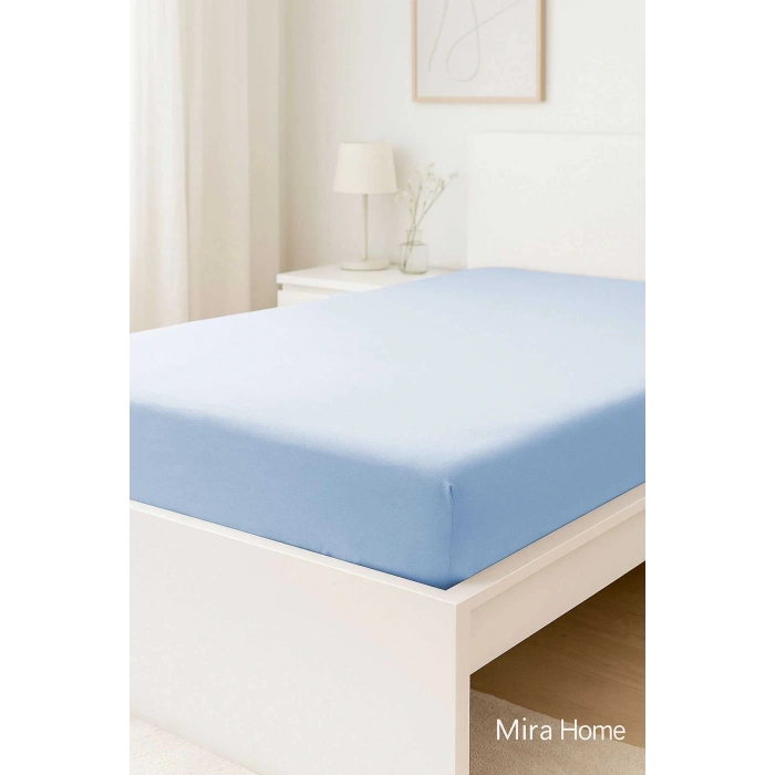 Çift Kişilik Düz Penye %100 Pamuklu Lastikli Çarşaf 160X200 Newsheet Mavi