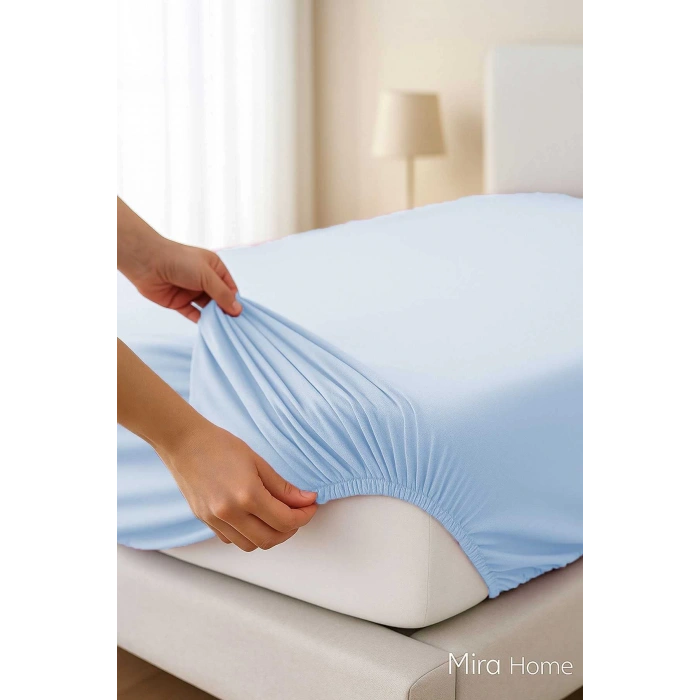 Çift Kişilik Düz Penye %100 Pamuklu Lastikli Çarşaf 160X200 Newsheet Mavi