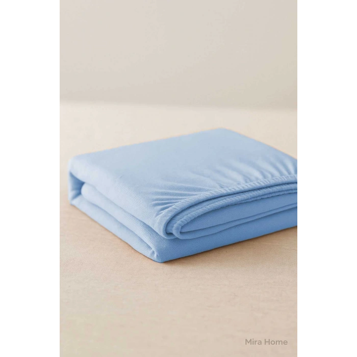 Çift Kişilik Düz Penye %100 Pamuklu Lastikli Çarşaf 160X200 Newsheet Mavi
