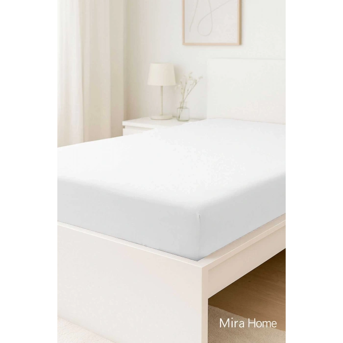 Çift Kişilik Düz Penye  %100 Pamuklu Lastikli Çarşaf 200X200 Cm Battal  Boy Newsheet Beyaz