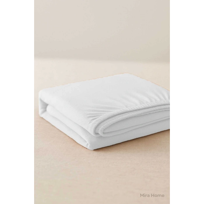 Çift Kişilik Düz Penye  %100 Pamuklu Lastikli Çarşaf 200X200 Cm Battal  Boy Newsheet Beyaz
