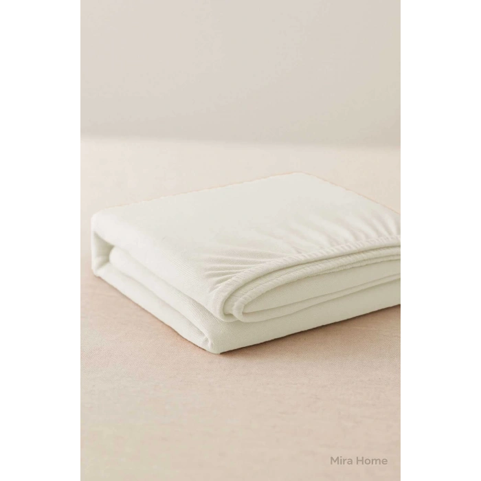 Çift Kişilik Düz Penye  %100 Pamuklu Lastikli Çarşaf 200X200 Cm Battal  Boy Newsheet Ekru
