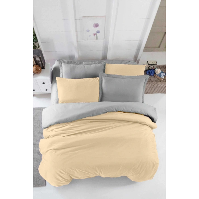 Двуспальный комплект постельного белья с натяжной простыней Four Season, бежево-серый