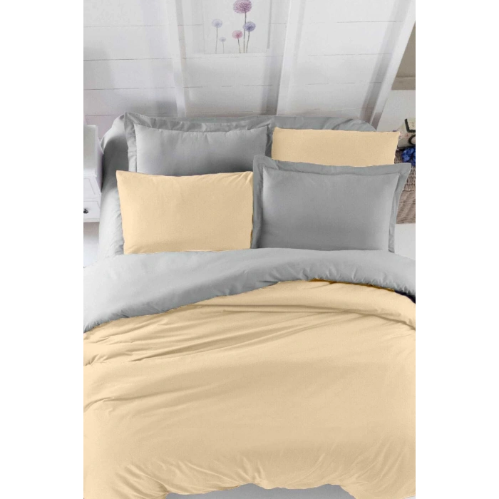 Двуспальный комплект постельного белья с натяжной простыней Four Season, бежево-серый