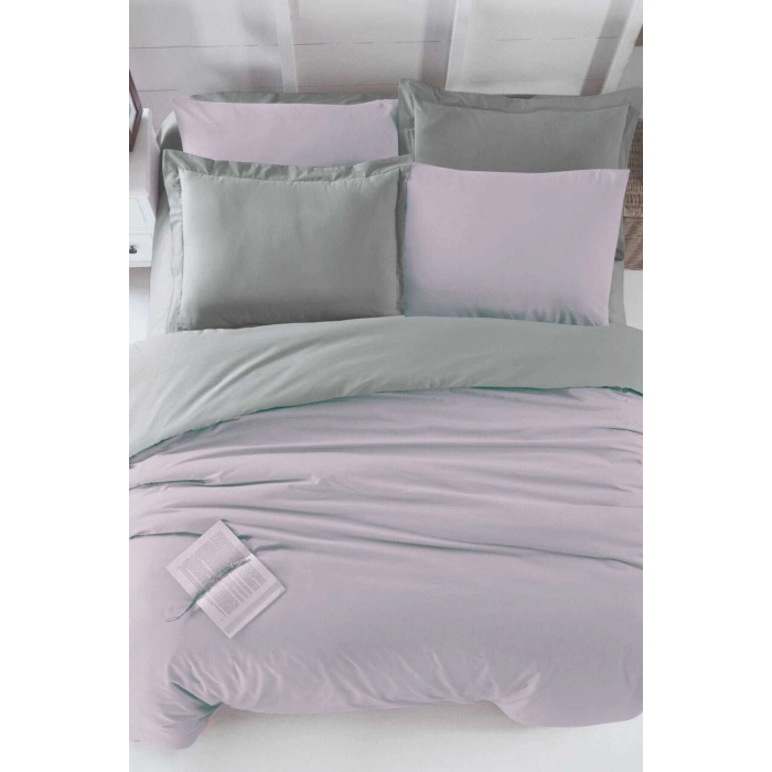 Double Bed Fitted Sheet Duvet Cover Set Cotton Four Season Lilac Grey