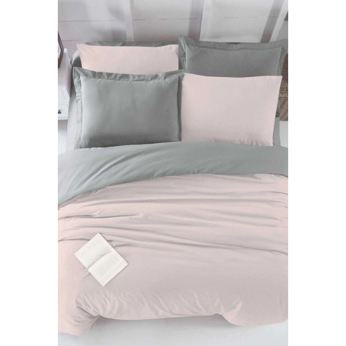 Двуспальный комплект с простыней на резинке и пододеяльником из хлопка Four Season цвет пудра серый