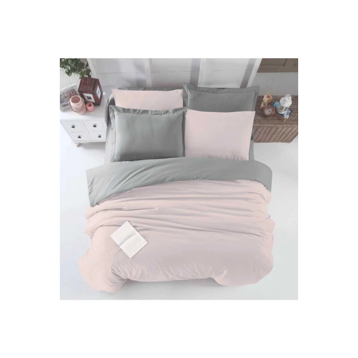 Двуспальный комплект с простыней на резинке и пододеяльником из хлопка Four Season цвет пудра серый
