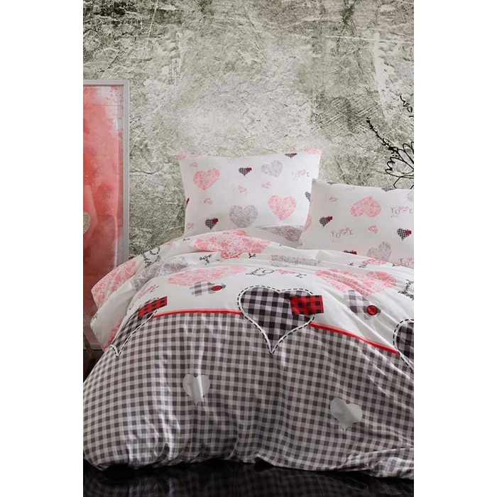 طقم غطاء لحاف قطن مزدوج مع ملاءة مطاطية Patchwork Love
