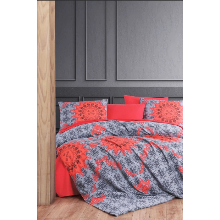 Двуспальный Комплект Пододеяльников Белый Хлопковый Красный