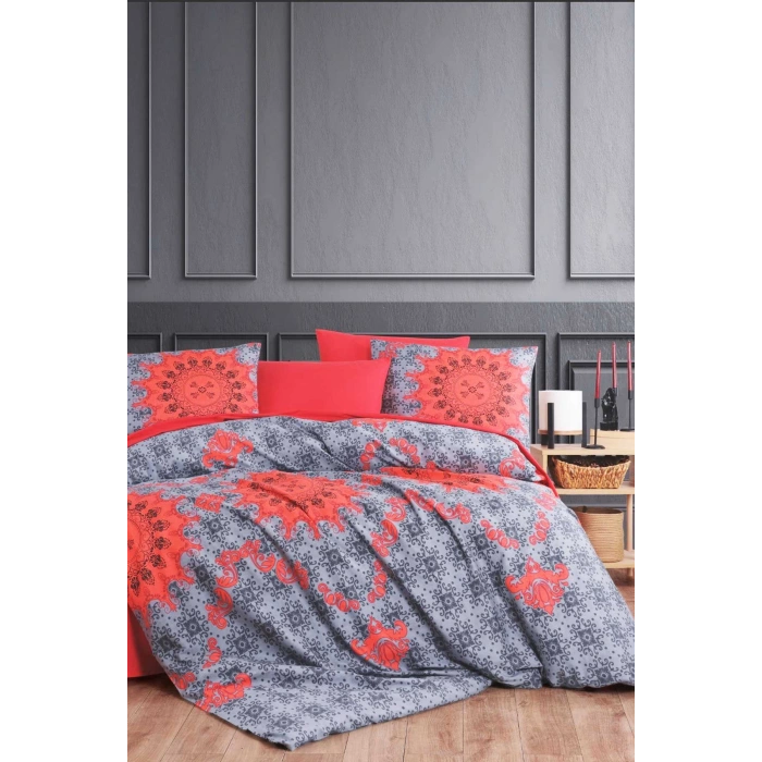 Двуспальный Комплект Пододеяльников Белый Хлопковый Красный