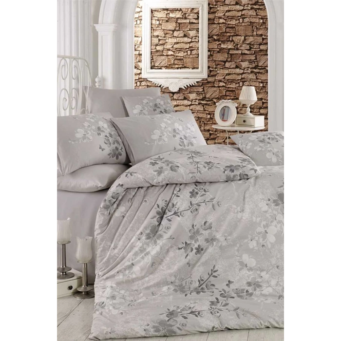 Двуспальный Комплект Постельного Белья Хлопковый Серебряный Цветок