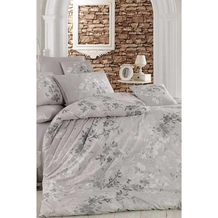Двуспальный Комплект Постельного Белья Хлопковый Серебряный Цветок