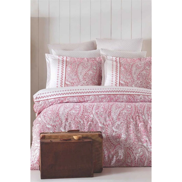 Двуспальный комплект постельного белья с хлопковым винтажным розовым узором пейсли