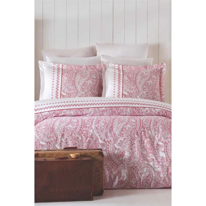 Двуспальный комплект постельного белья с хлопковым винтажным розовым узором пейсли