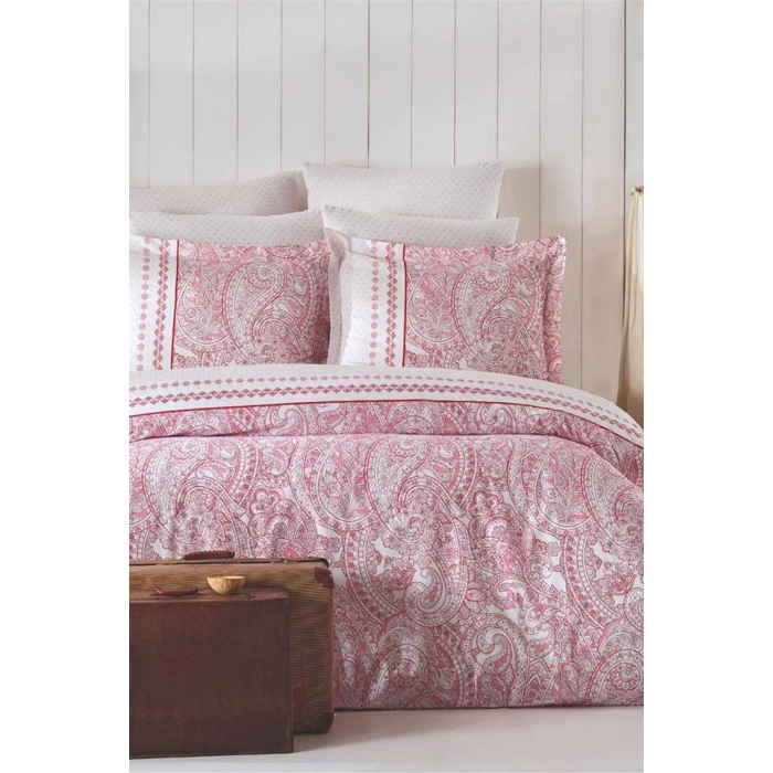 Двуспальный комплект постельного белья с хлопковым винтажным розовым узором пейсли