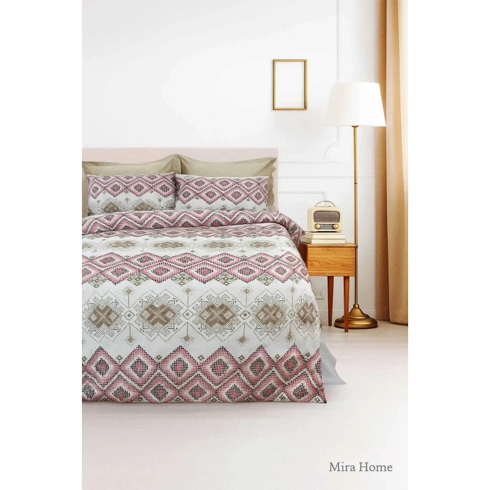 Çift Kişilik Pamuklu Nevresim Takımı Kareli Motifli