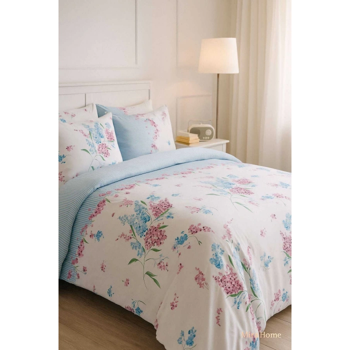 Çift Kişilik Pamuklu Nevresim Takımı Krizantem Desenli