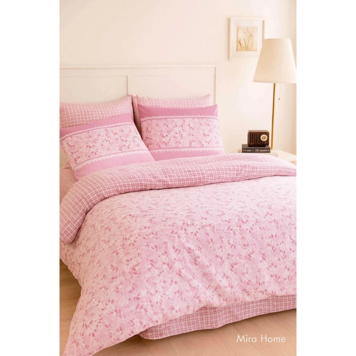 Çift Kişilik Pamuklu Nevresim Takımı Romantic Pink Çiçekli