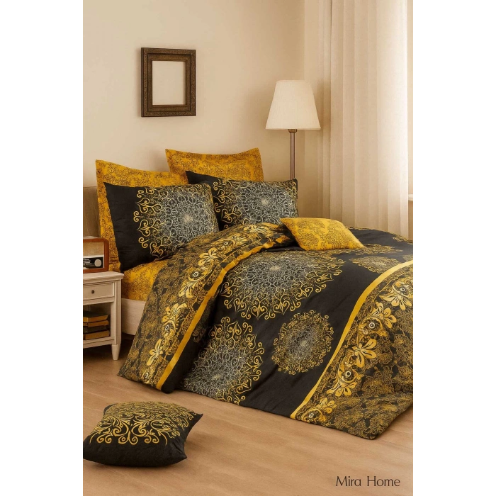 Çift Kişilik Pamuklu Nevresim Takımı Varaklı Desenli