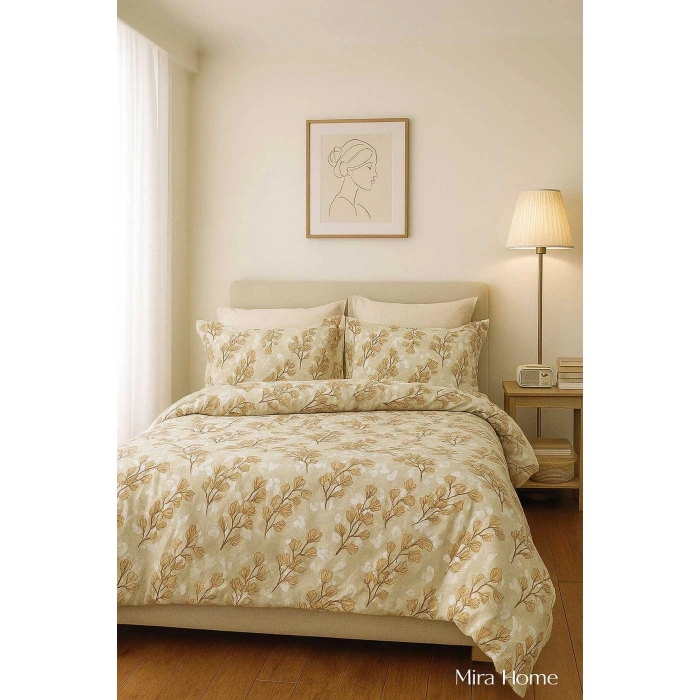 Çift Kişilik Pamuklu Nevresim Takımı Yaprak Desenli