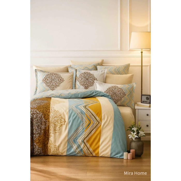 Çift Kişilik Pamuklu Nevresim Takımı Zigzag Desenli