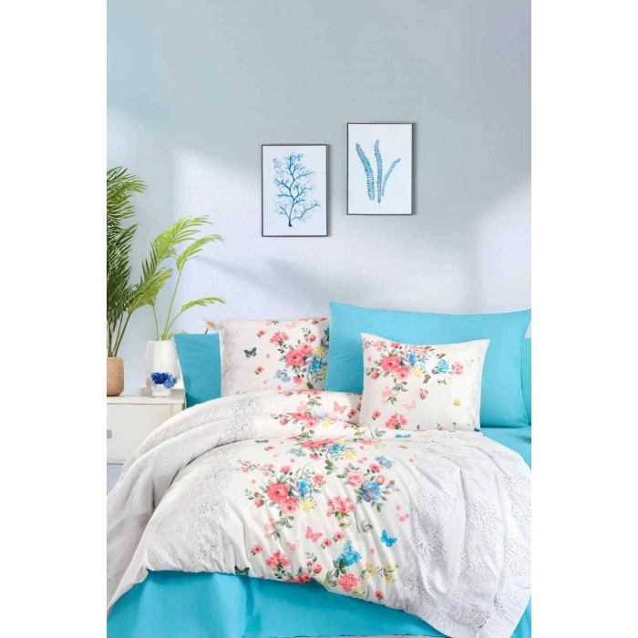 Çift Kişilik Ranforce Nevresim Takımı %100 Pamuklu Butterfly