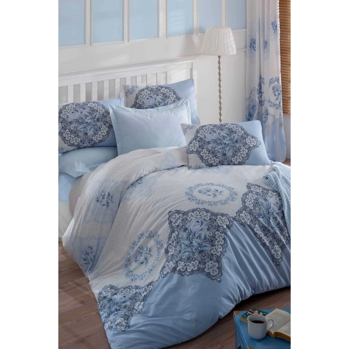 طقم لحاف {xxx_cvt_txt} مزدوج 100٪ قطن شمـال أزرق