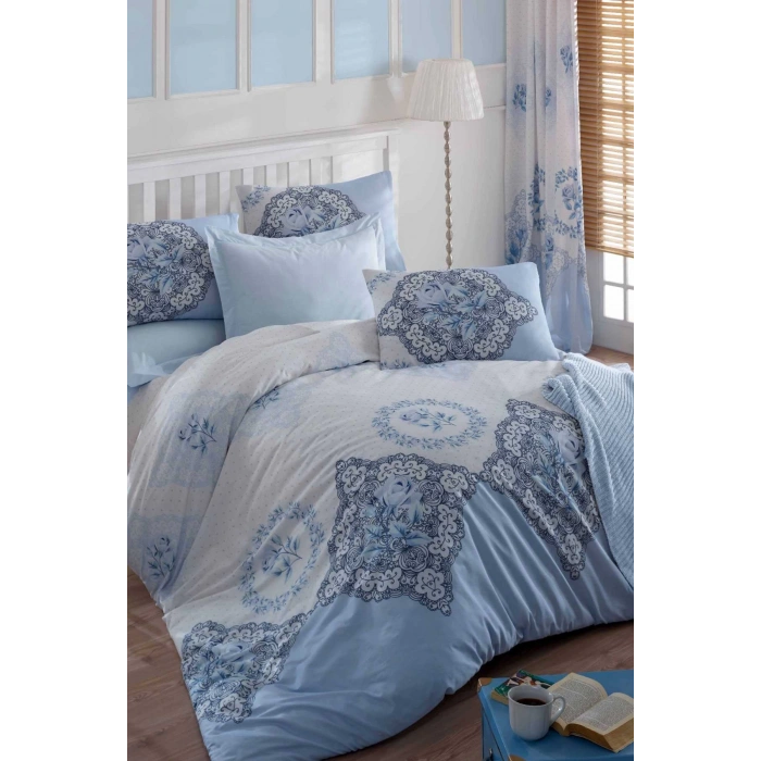 طقم لحاف {xxx_cvt_txt} مزدوج 100٪ قطن شمـال أزرق