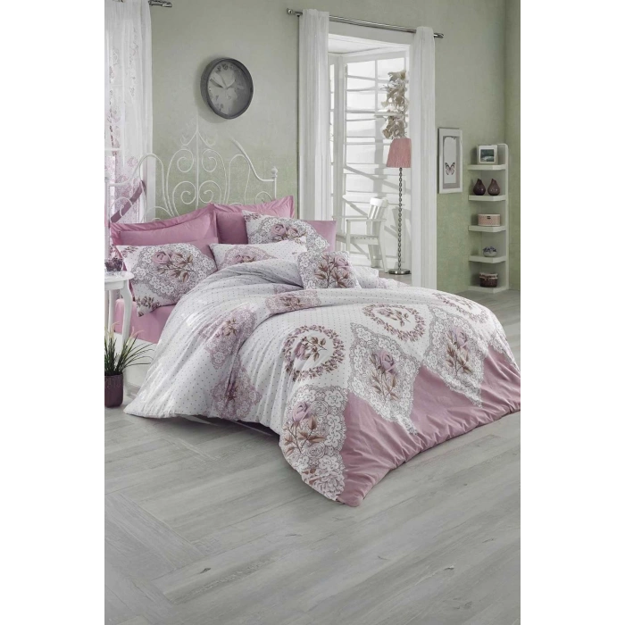 Двуспальный набор постельного белья Ranforce из 100% хлопка, цвет Şimal Pembe
