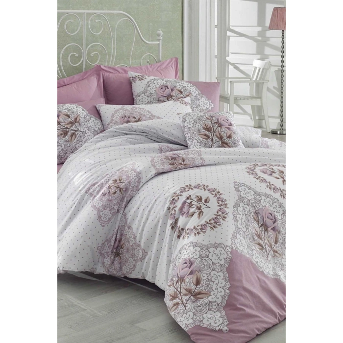 Двуспальный набор постельного белья Ranforce из 100% хлопка, цвет Şimal Pembe